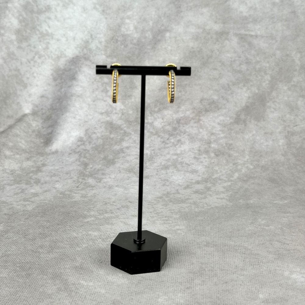 Freida Rothman Sterling Silver Icon Two Tone Pave CZ Hoop Earrings